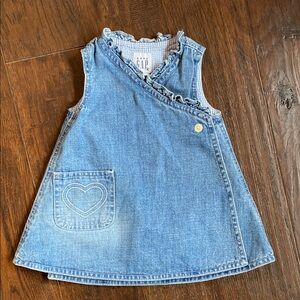 Vintage denim Y2k wrap dress gingham lined with ruffle neck